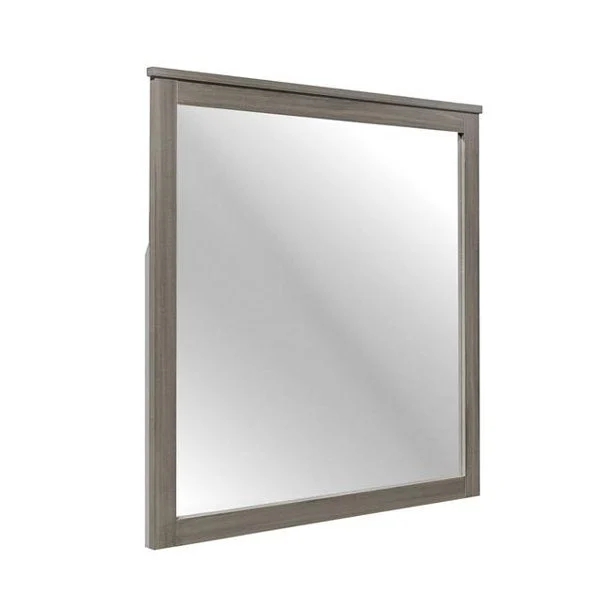 Benzara Square Wooden Frame Mirror with Grain Details, Dark Gray and Silver