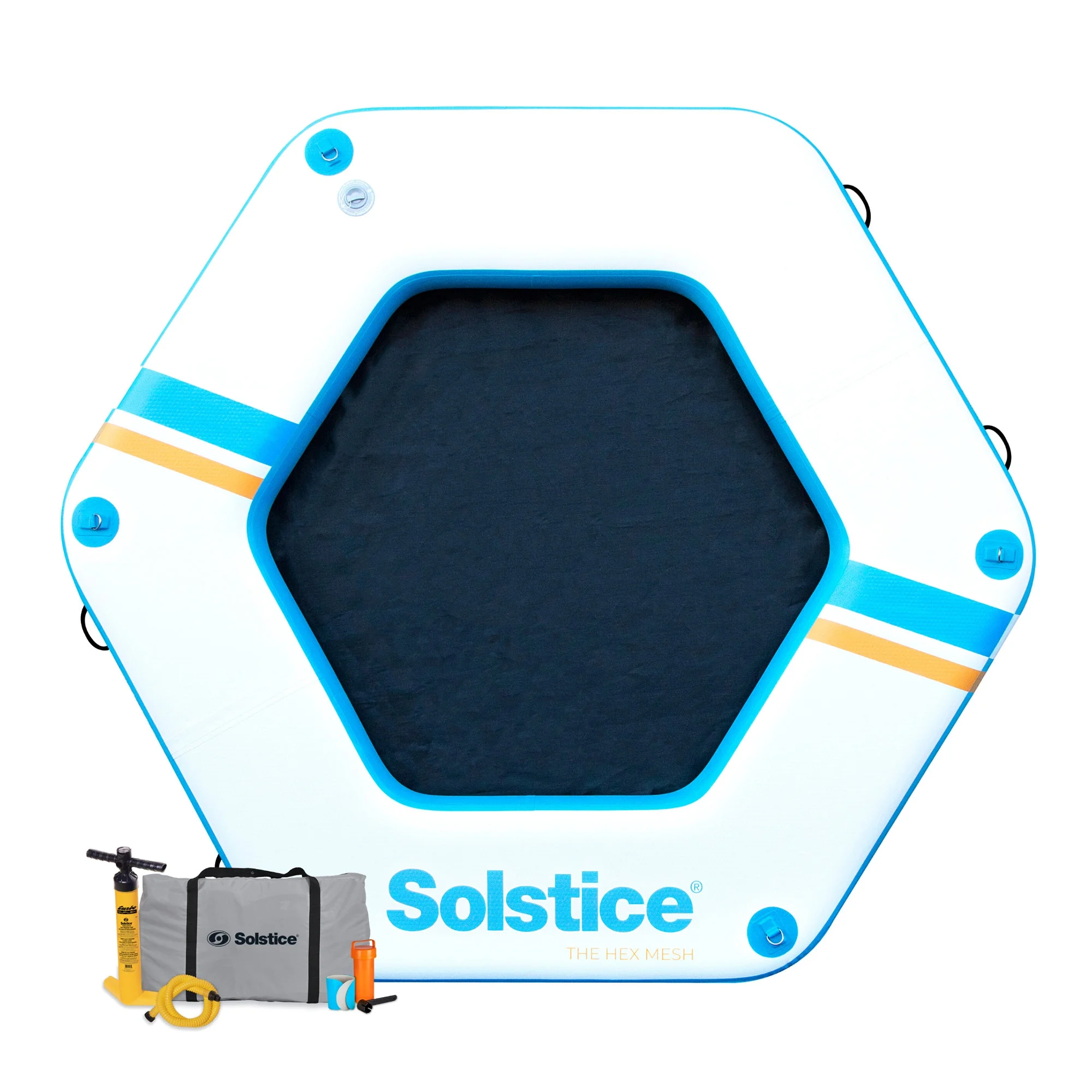 SOLSTICE Hexagon Inflatable Mesh Dock Platform for Lake Boat Pool Ocean, 8'x6"