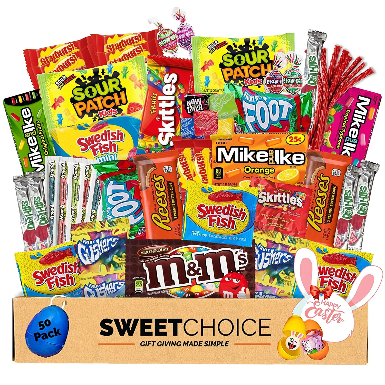 Premade Easter Bite Sized Candy Gift box Care Package – (50 count) A Sampler of Skittles