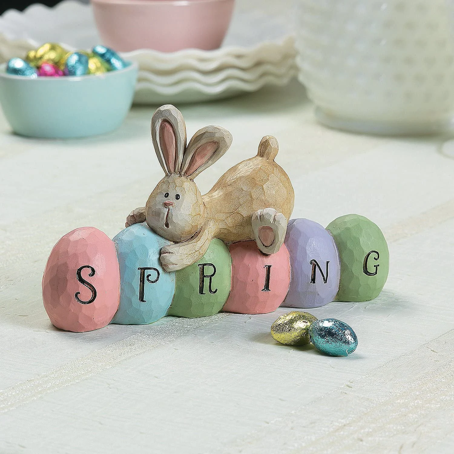 Fun Express Spring Bunny Tabletopper Easter Decorations – hand painted – Farmhouse Home Decor