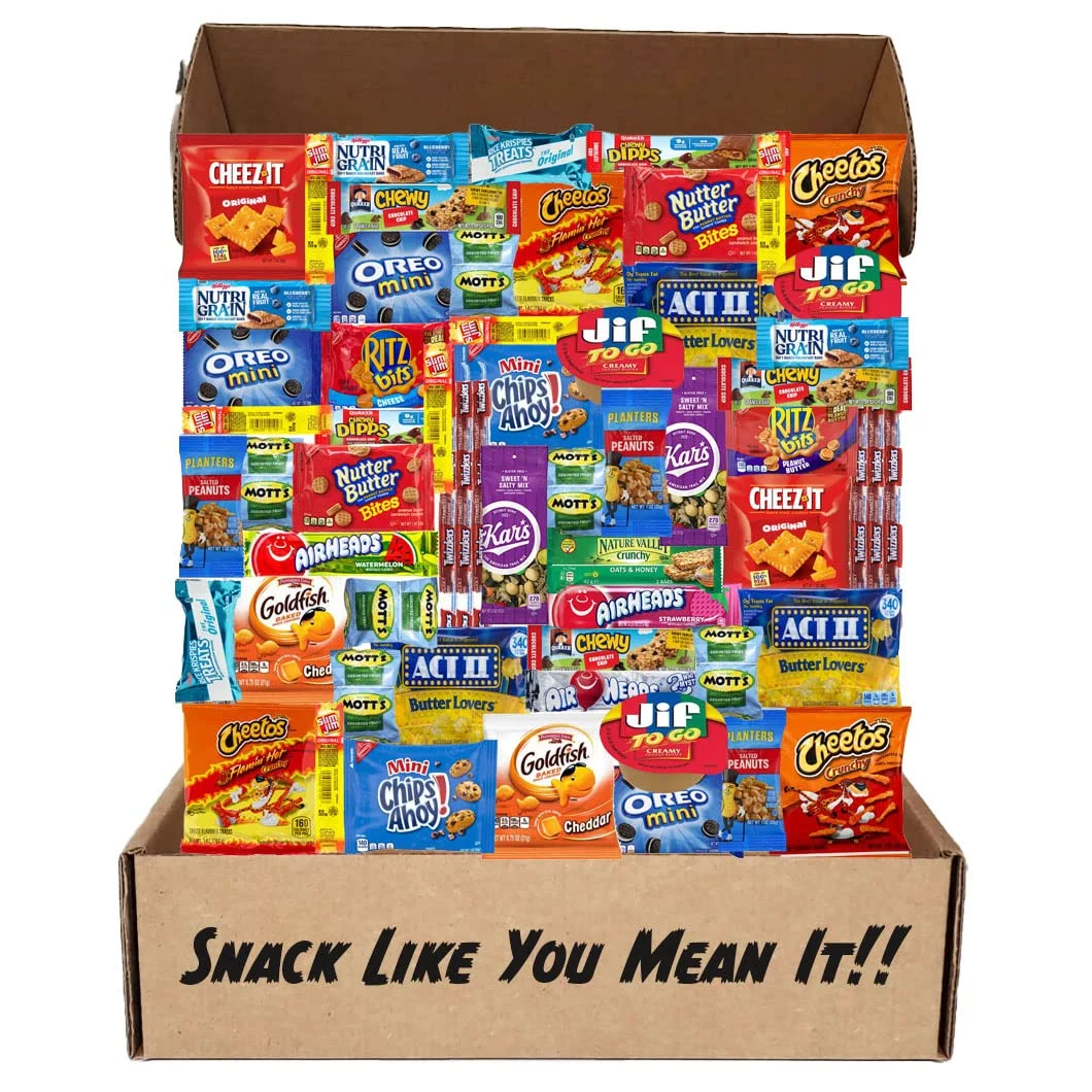 The Snack Shack 60 Snack Box – Quality Snacks Variety Pack for Adults Students Soldiers Inmates