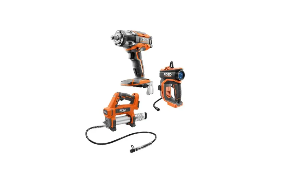 RIDGID R92162SB2N 18V Cordless 3-Tool Combo Kit with Grease Gun, Impact Wrench, and Inflator (Tools Only)