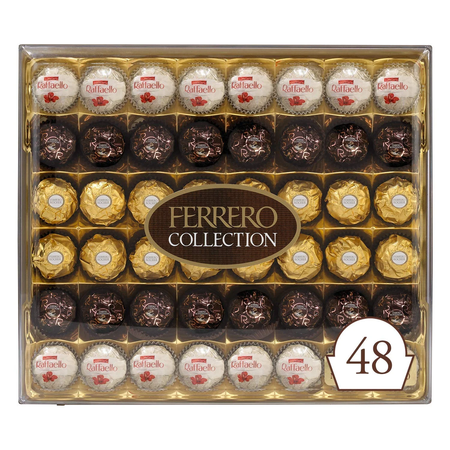 Ferrero Rocher Collection, Fine Hazelnut Milk Chocolates, 48 Count, Gift Box