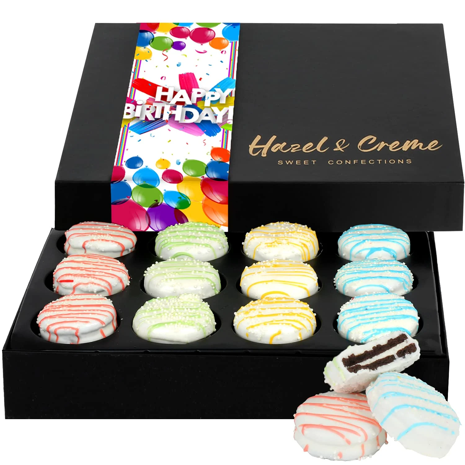Hazel & Creme Chocolate Gift Box – Happy Birthday Food Gift – White Chocolate Covered Cookies