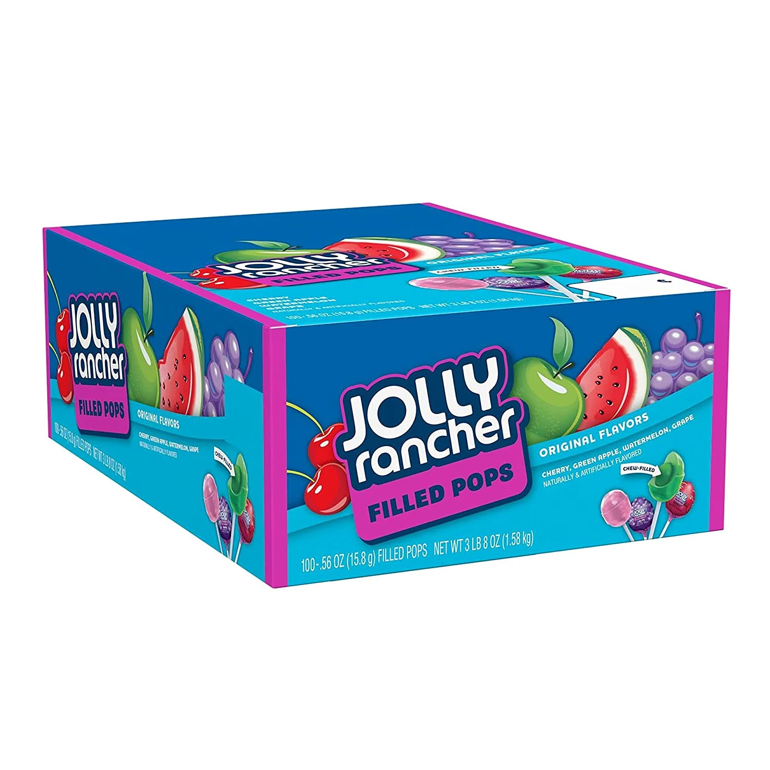 JOLLY RANCHER Assorted Fruit Flavored Filled Pops, 0.56 oz Bulk Box (100 Pieces)