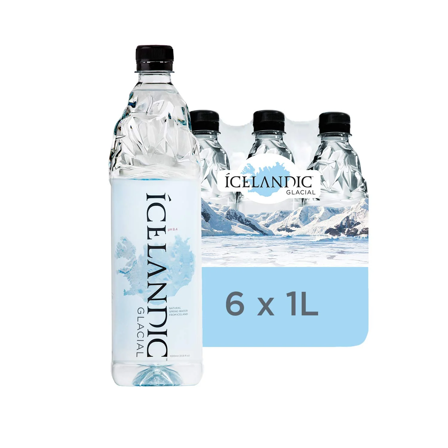 Icelandic Glacial Natural Spring Alkaline Water, 1 Liter (6 Count)