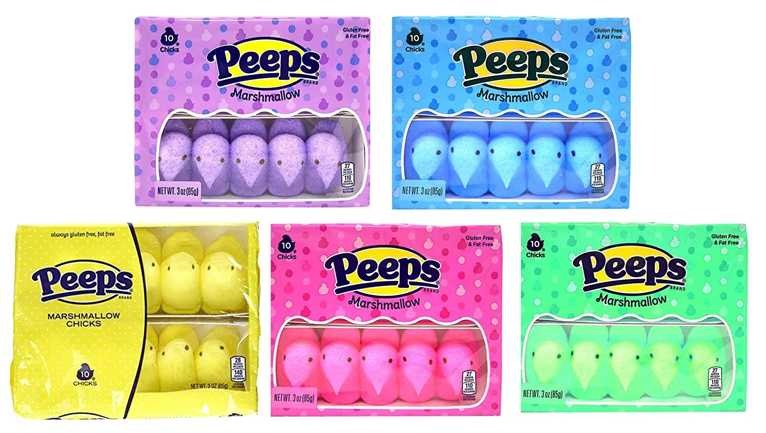 Easter Marshmallow Chicks Peeps Variety Pack 50 Ct, 5 Pack