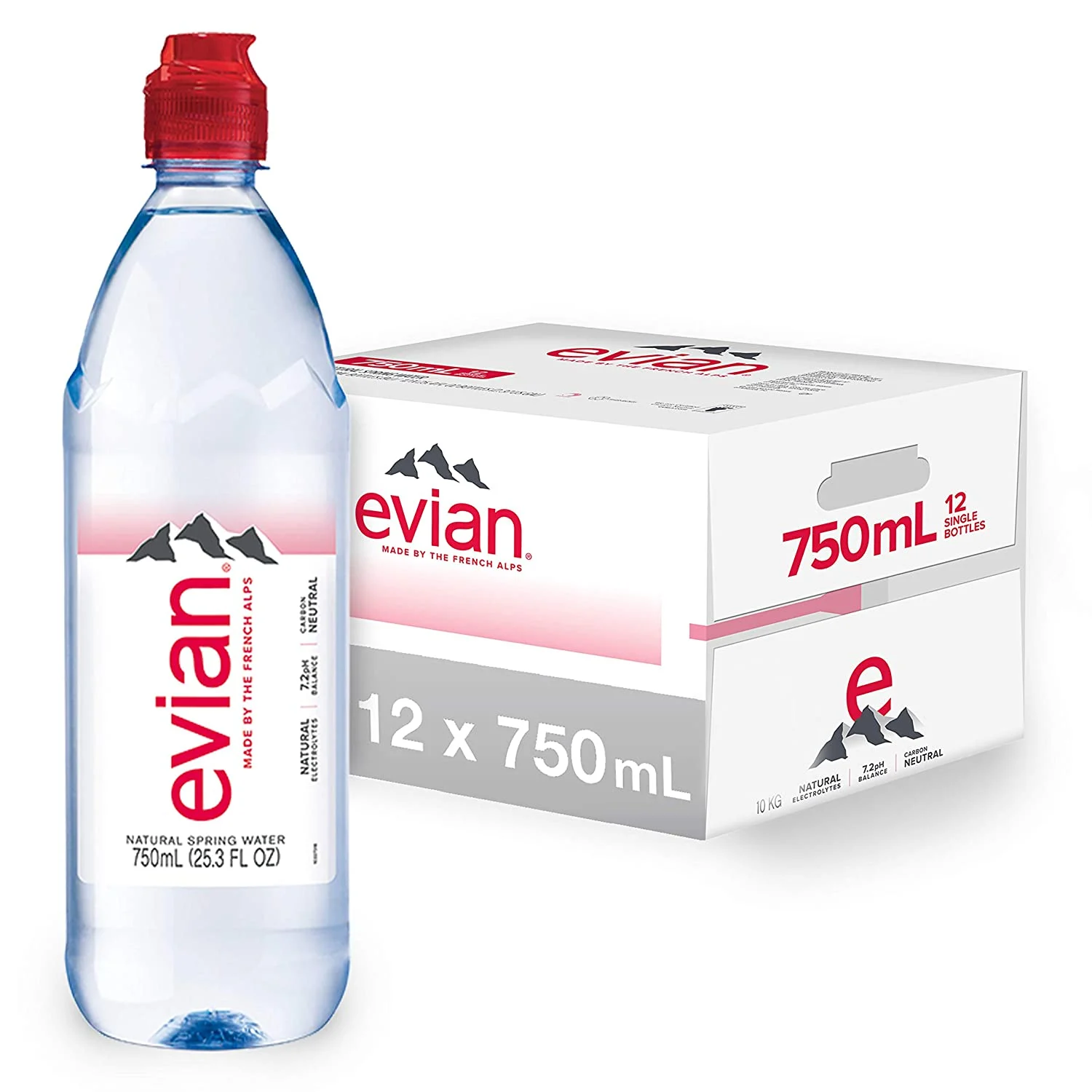 evian Natural Spring Water Individual 750 mL/25.4 Fl Oz (Pack of 12)