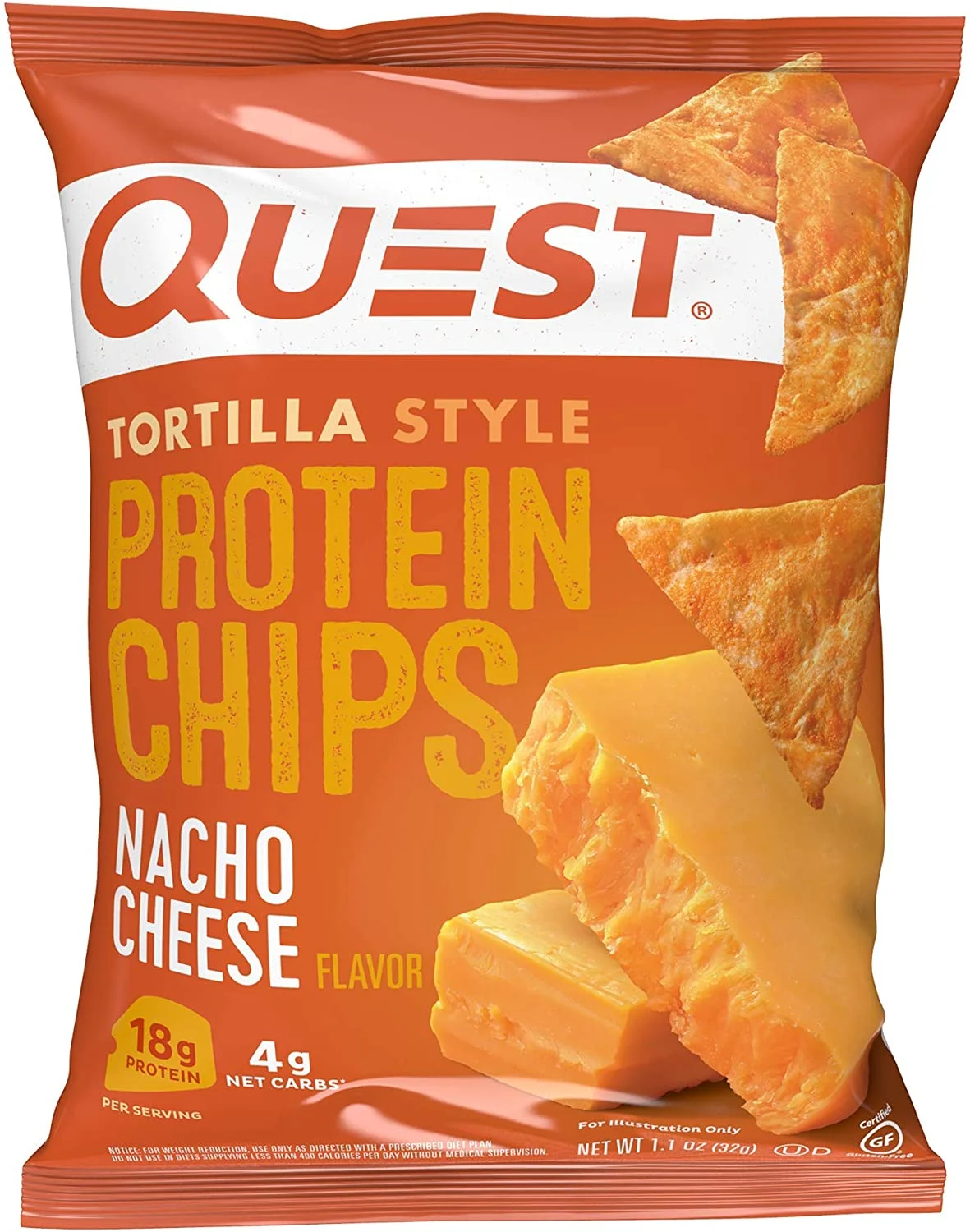 Quest Nutrition Tortilla Style Protein Chips, Low Carb, Nacho Cheese 1.1 Ounce (Pack of 12)