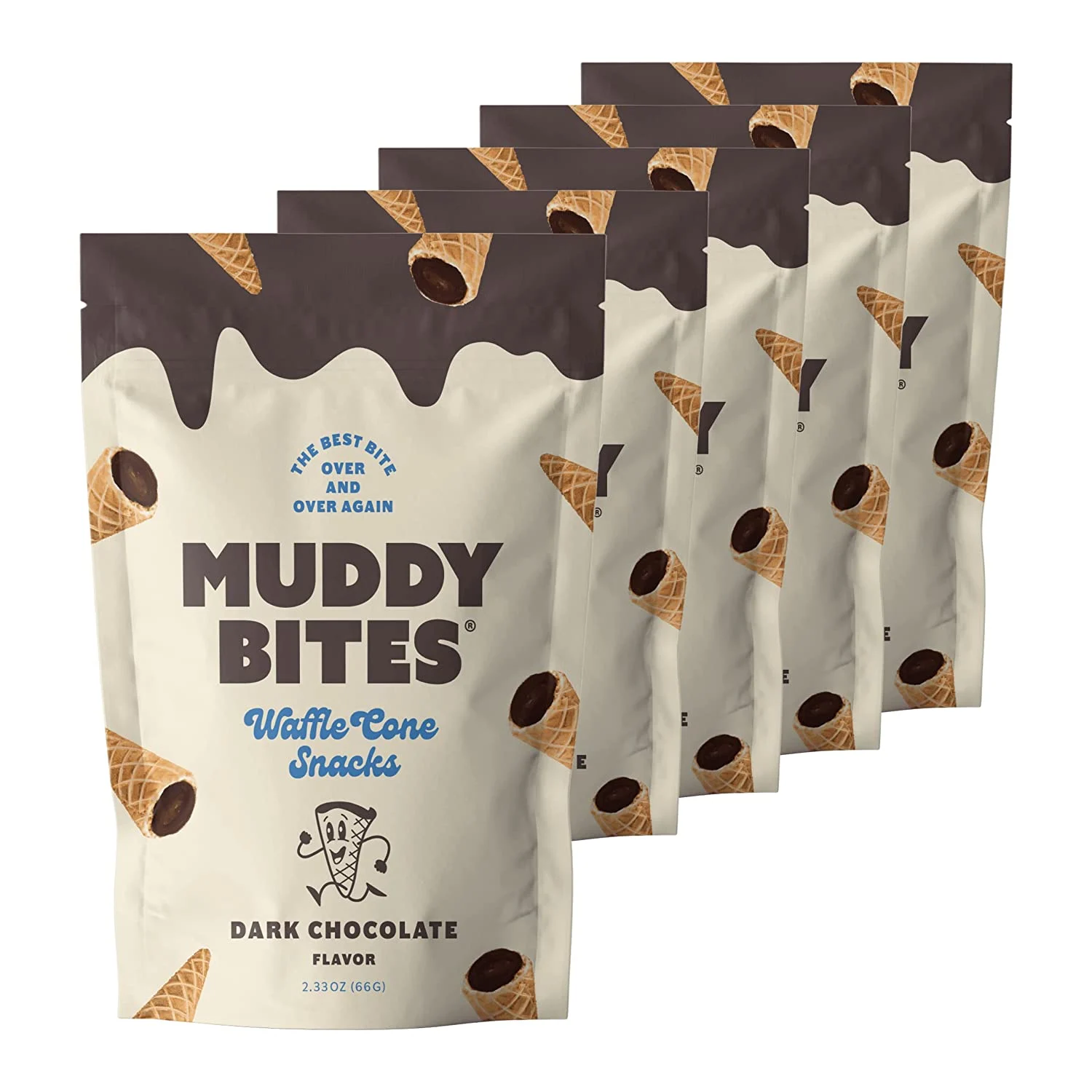 Muddy Bites Chocolate Filled Bite Size Waffle Cone Snack (Dark Chocolate, 2.33 Ounce (Pack of 5))