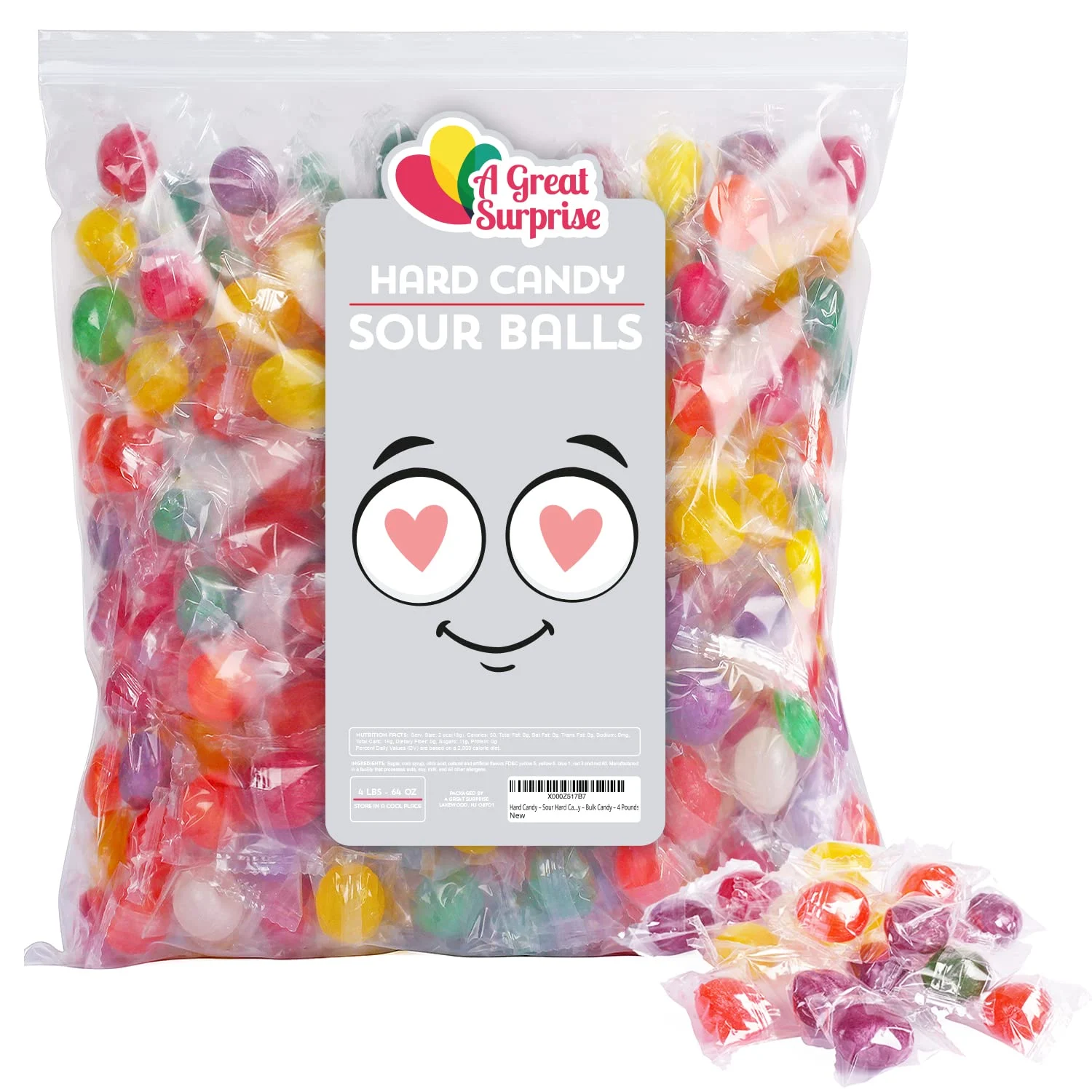 A Great Surprise, Hard Candy – Sour Hard Candy – Washburn Sour Balls – Old Fashioned Candy – Sour Fruit Balls Assorted Candy – Bulk Candy – 4 Pounds