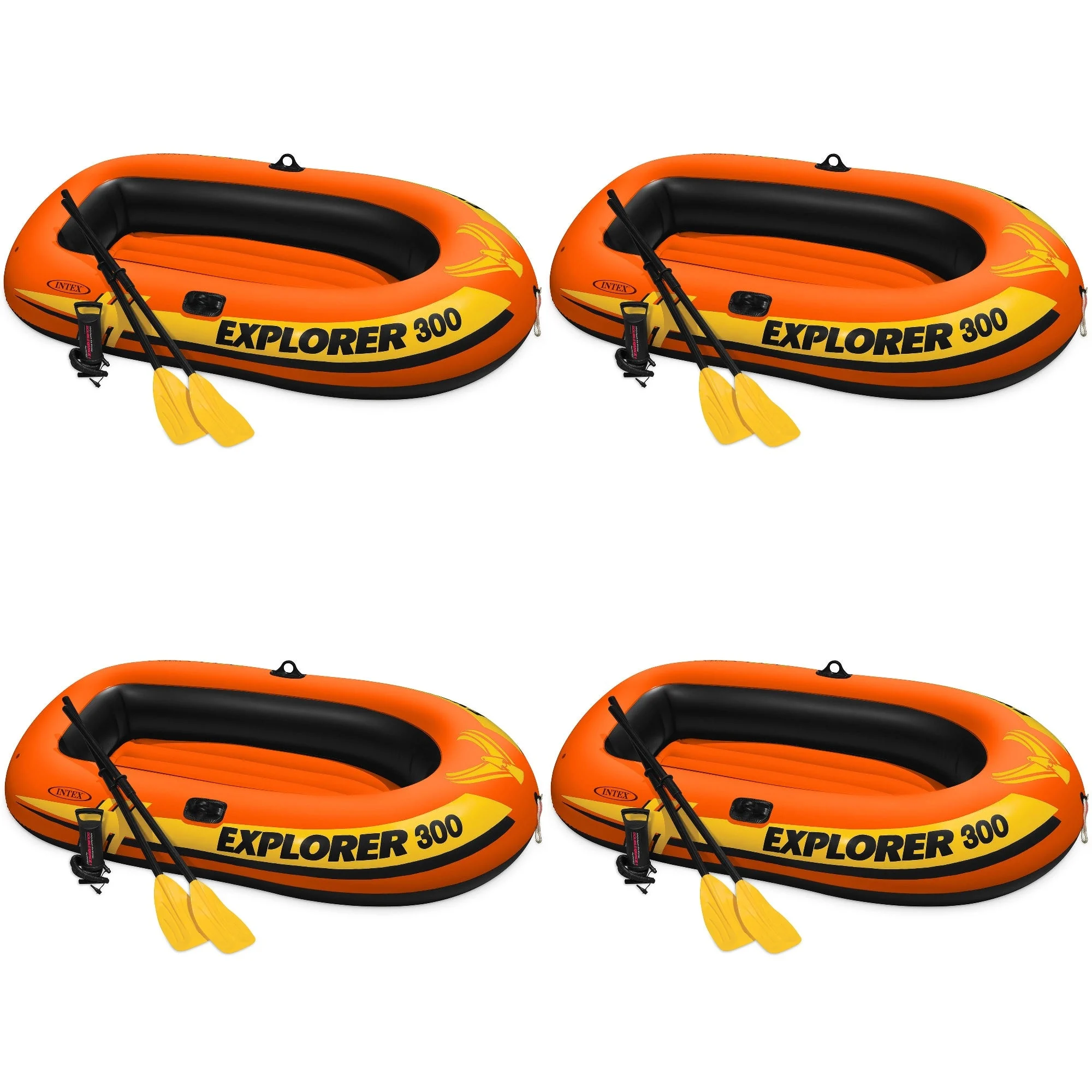 Intex Explorer 300 Compact Inflatable 3 Person Raft Boat w/ Pump & Oars (4 Pack)