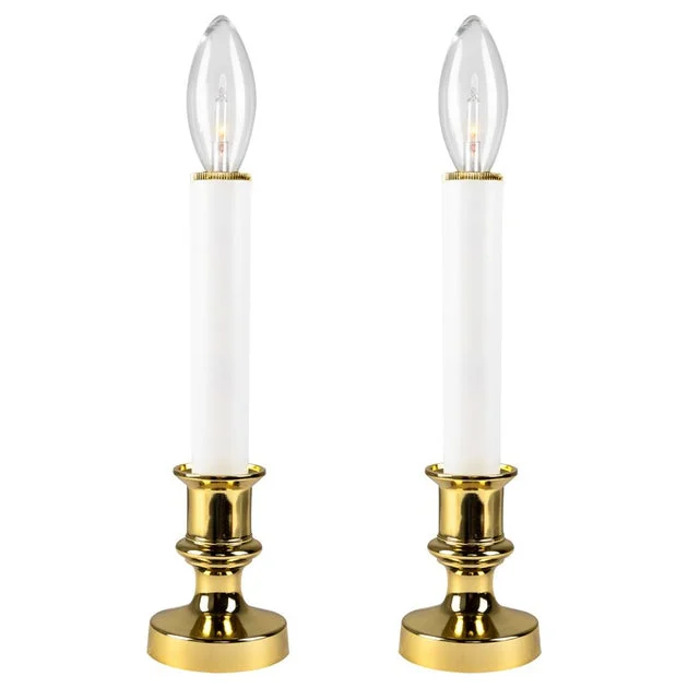 9" White and Gold Christmas Candle Lamps Set of 2