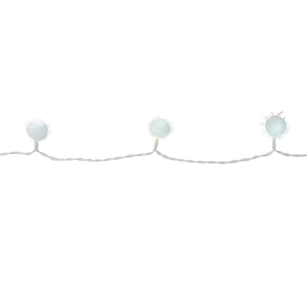 40-Count Cool White Iridescent Snowball LED Christmas Light Set with 19.2' White Wire