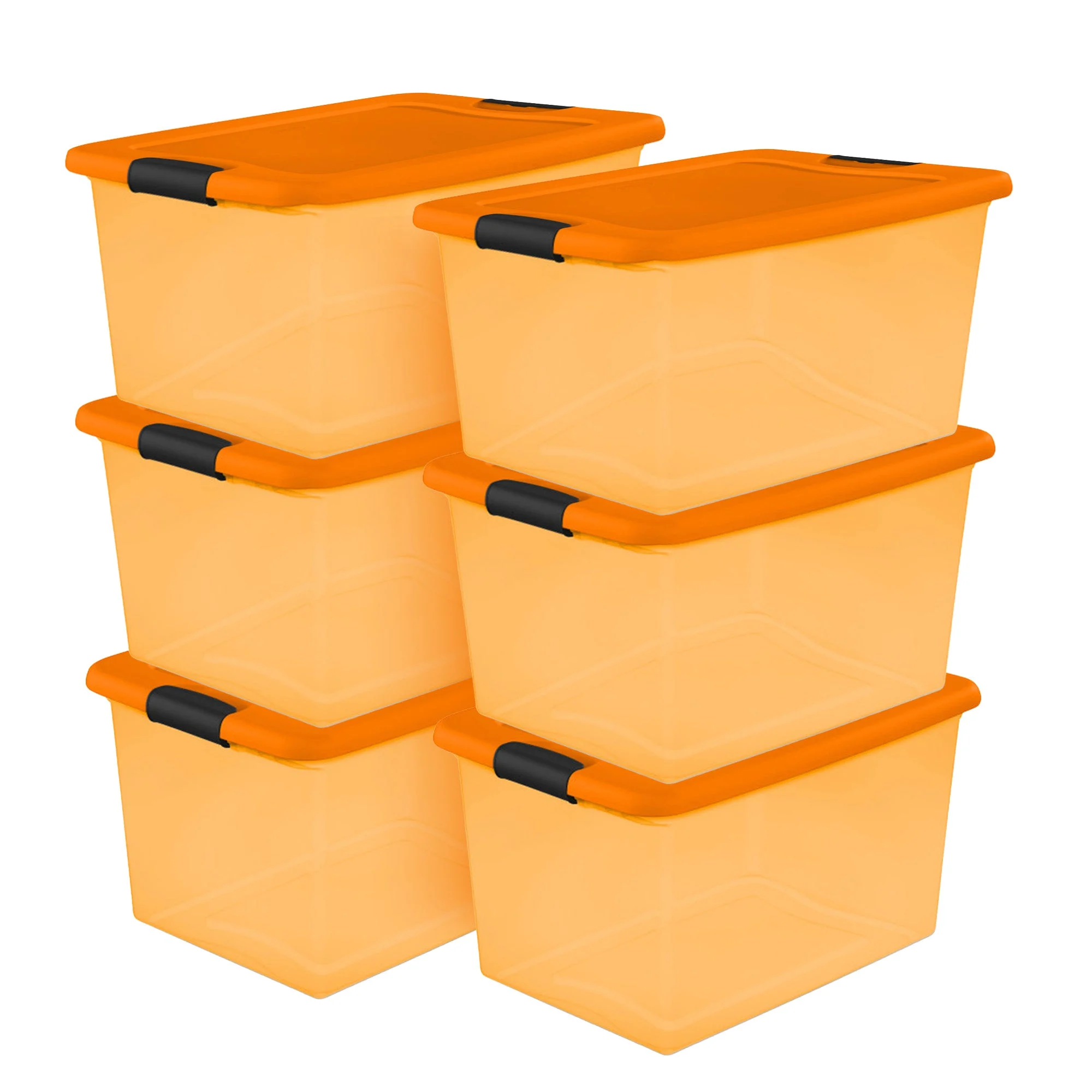 Sterilite Orange 64 Quart Latching Plastic Storage Box Container Tote, (6 Pack)