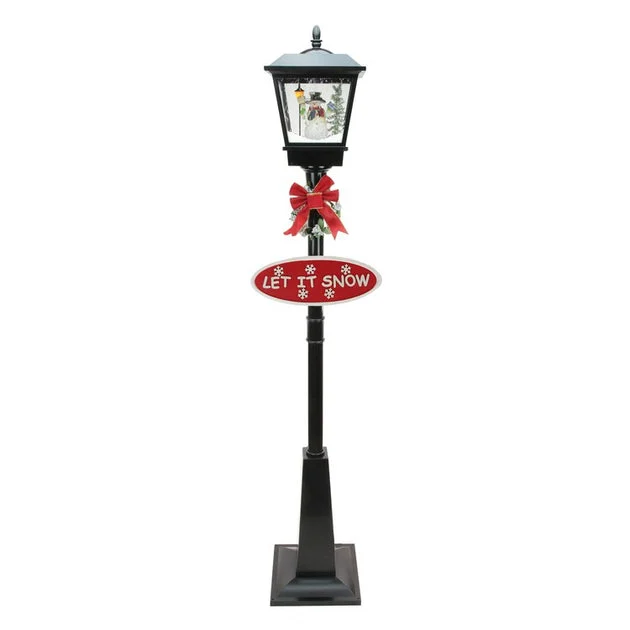 70.75" Black Lighted Musical Snowman Vertical Snowing Christmas Street Lamp