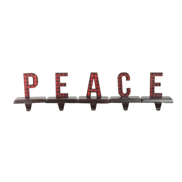 6" Red and Black Buffalo Plaid Peace Christmas Stocking Holders Set of 5
