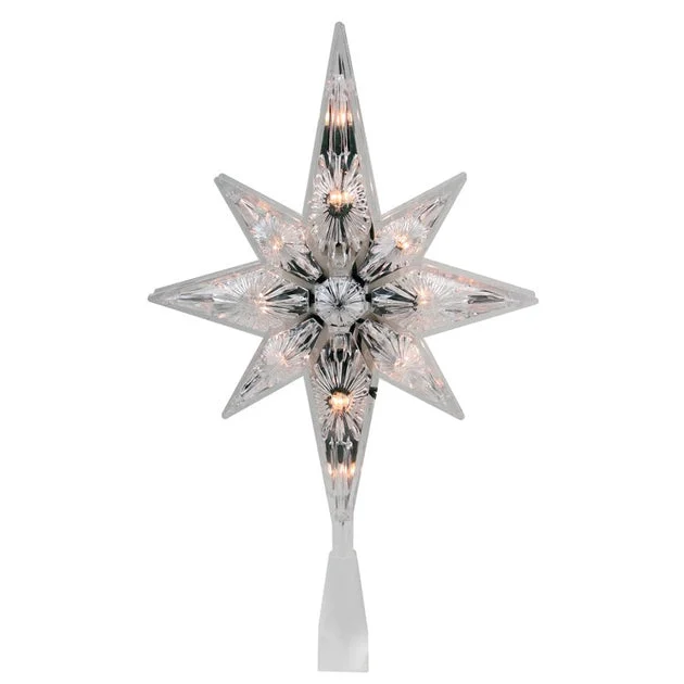 10" White Lighted Faceted Star of Bethlehem Christmas Tree Topper with Clear Lights