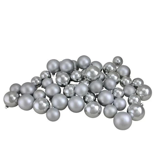 2" Silver Two-Finish Shatterproof Ball Christmas Ornaments Set of 50