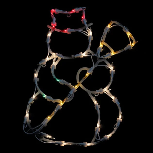 15" Yellow and Red Lighted Snowman Double Sided Christmas Window Silhouette Decoration