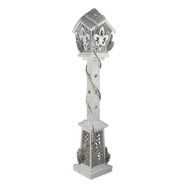 35" LED Snow-Covered Wooden Christmas Tabletop Lamp Post