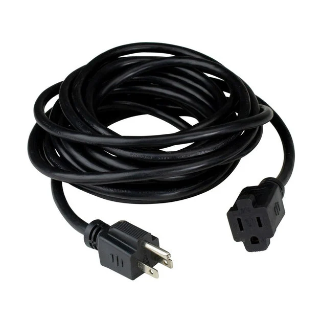 20' Black Three-Prong Outdoor Extension Power Cord