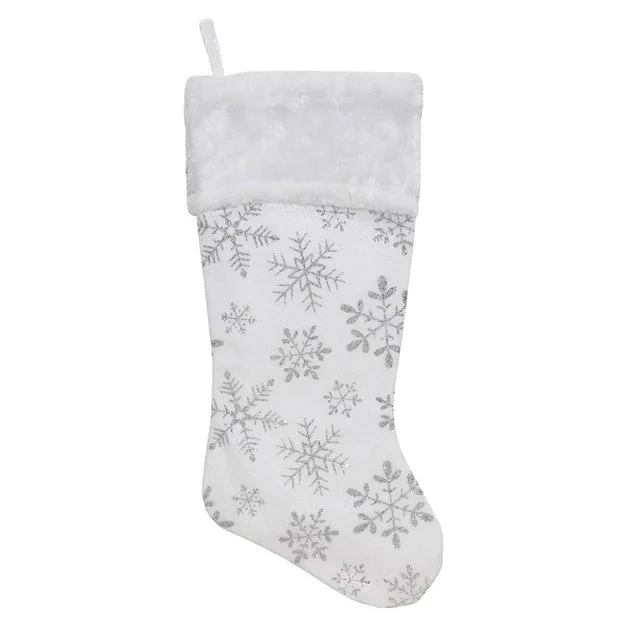 20" White and Silver Snowflakes Christmas Stocking