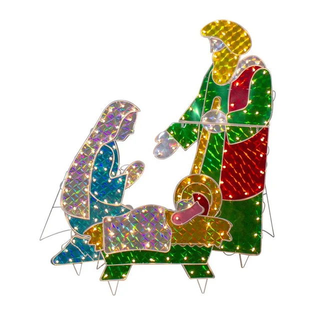 Three-Piece Lighted Holographic Christmas Nativity Set Outdoor Decoration