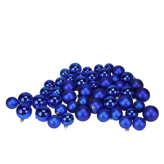 2" Blue Shatterproof Two-Finish Ball Christmas Ornaments Set of 50