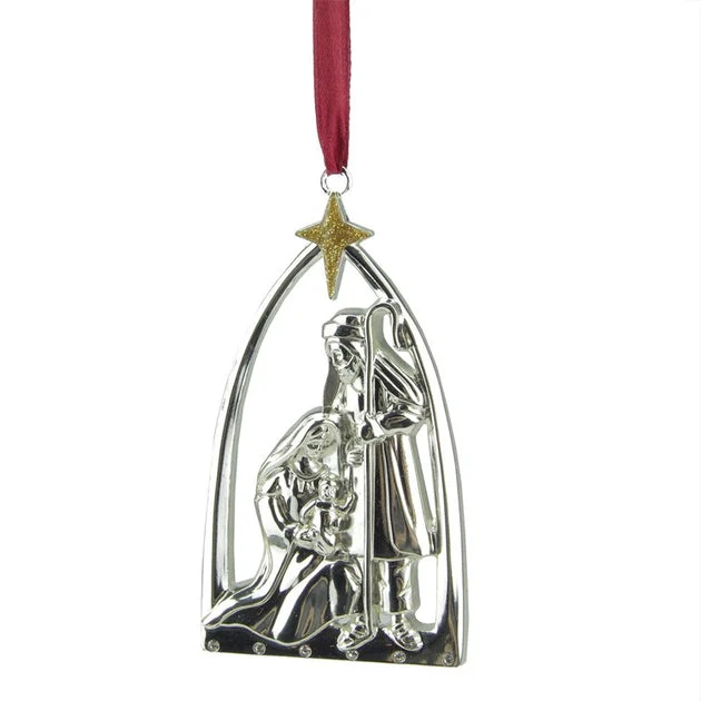 3.75" Gold and Silver Nativity Scene with European Crystals Christmas Ornament