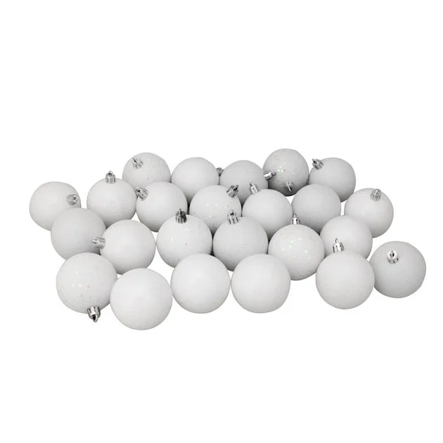 2.5" Winter White Shatterproof Four-Finish Ball Christmas Ornaments Set of 24