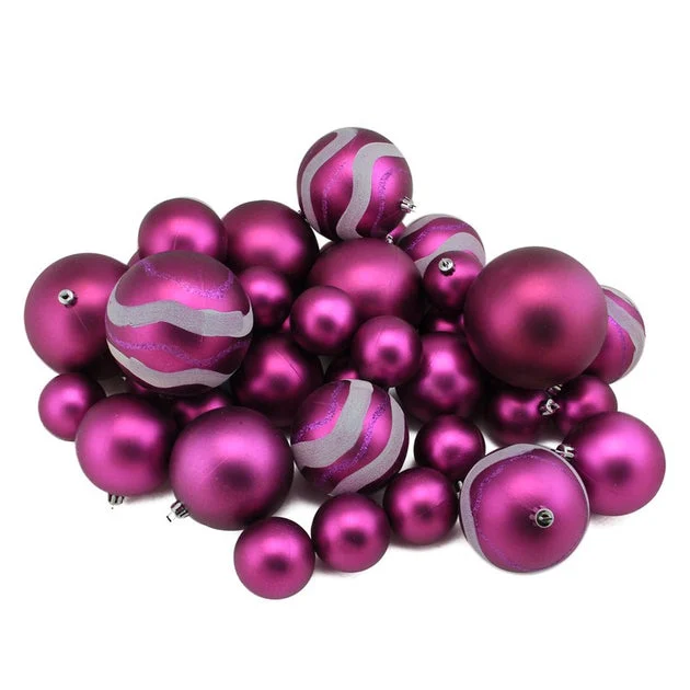 4" Magenta Pink Shatterproof Two-Finish Ball Christmas Ornaments 39-Count