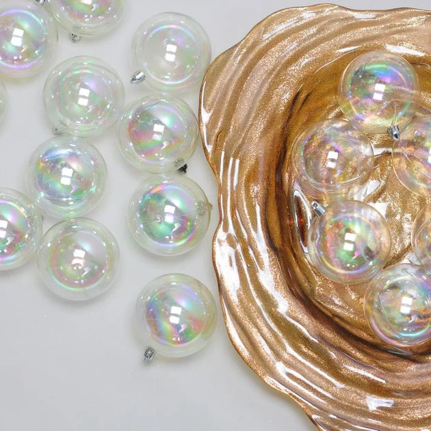 3.25" Clear Iridescent Shatterproof Shiny Ball Christmas Ornaments Set of 32
