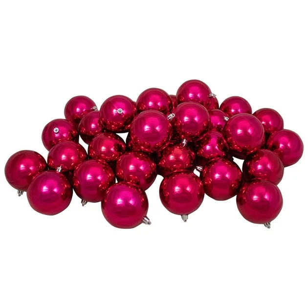 3.25" Magenta Pink Shatterproof Shiny Ball Christmas Ornaments Set of 32