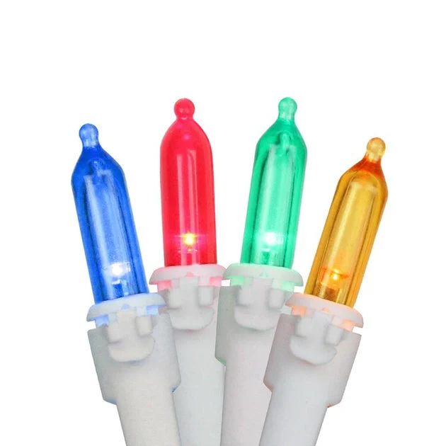 50-Count Multi-Color LED Mini Christmas Lights with 4" Spacing and White Wire