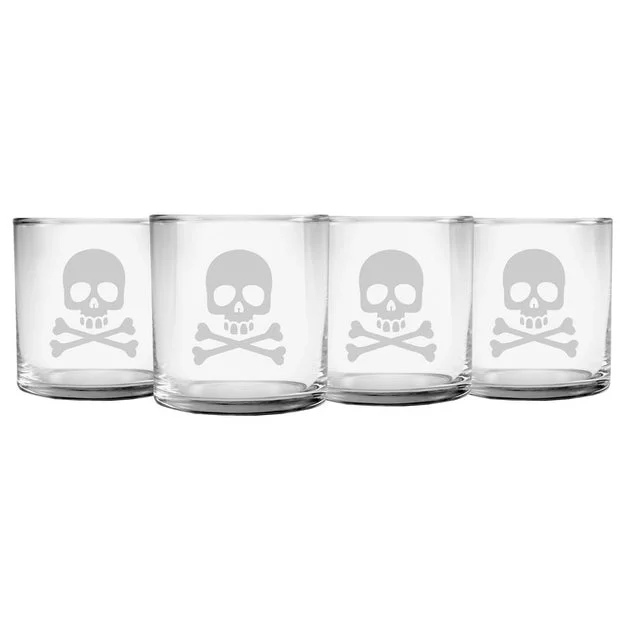 Skull and Crossbones Slim Rocks Glasses Set of 4