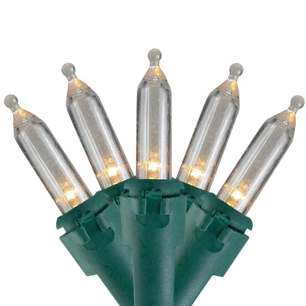 50-Count Warm White LED Mini Christmas Lights with 16.25' Green Wire