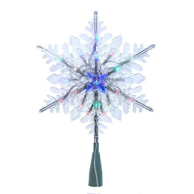 9" Clear Snowflake Tree Topper with 20 Color-Changing RGB LED Bulbs, Electric Plug