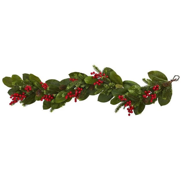 5' Artificial Magnolia Berry Pine Garland