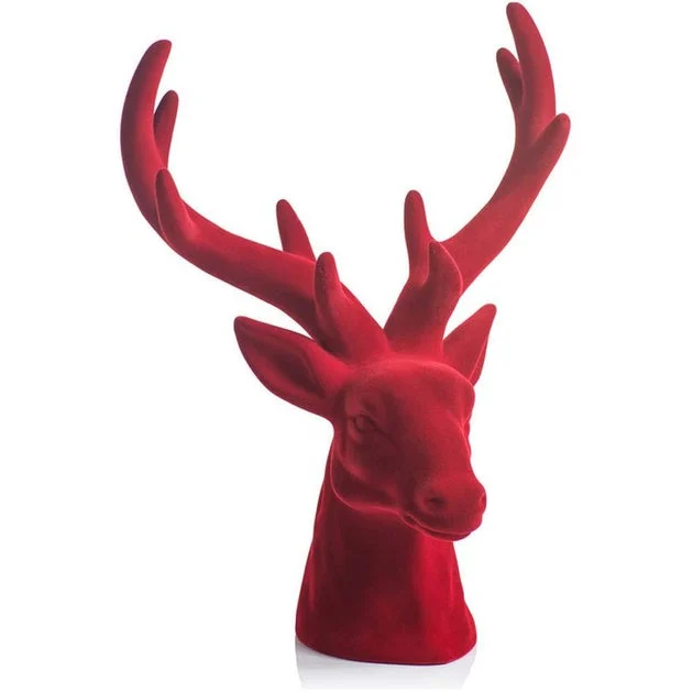 Flocked Stag Head Figurine Statue