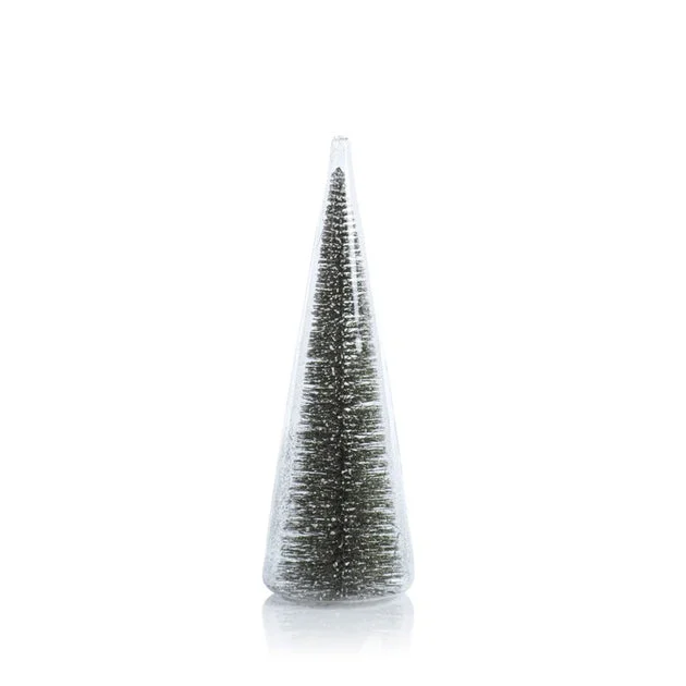 Clear Glass Decorative Tree with Green Glitter Set of 3