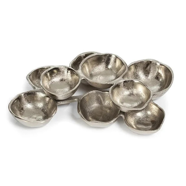 Ohanna 10" Long Cluster of 9 Serving Bowls - Nickel