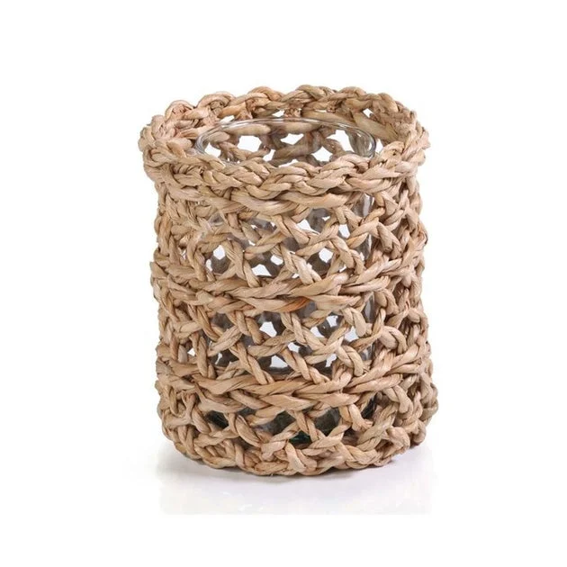 9.5" Tall Seagrass Open Weave Hurricane with Glass Insert