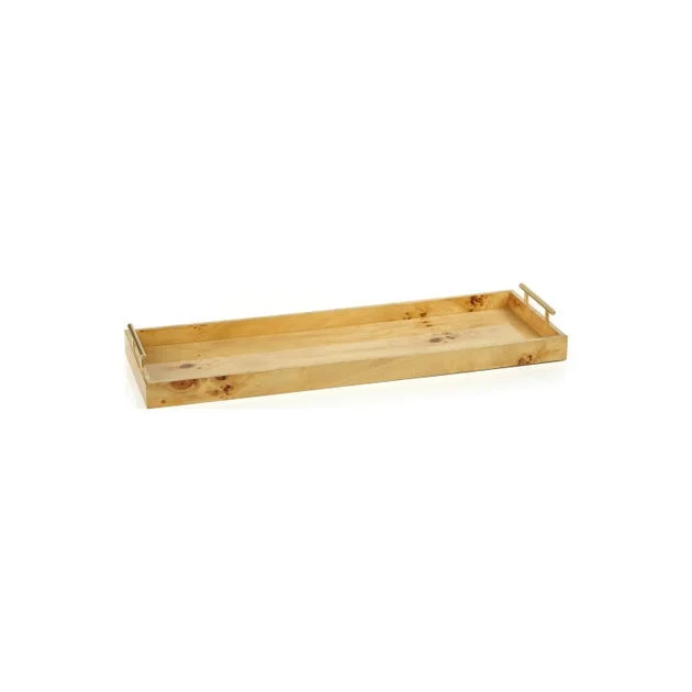 Dubbo Burl Wood Rectangular Tray with Gold Handles
