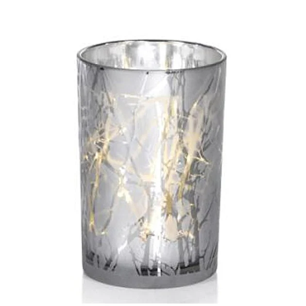 7" Silver-Plated Branch Design LED Hurricanes Set of 2