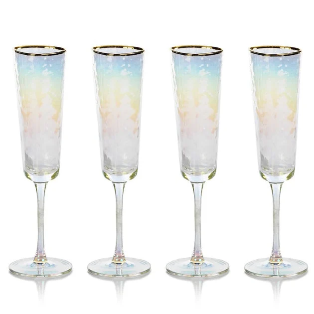 Kampari Triangular Champagne Flutes with Gold Rim Set of 4