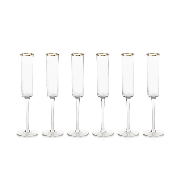 Zalli 11.25" Tall Champagne Flutes with Gold Rim Set of 6