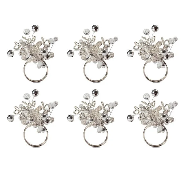 Silver Multi Bead Napkin Rings Set of 6
