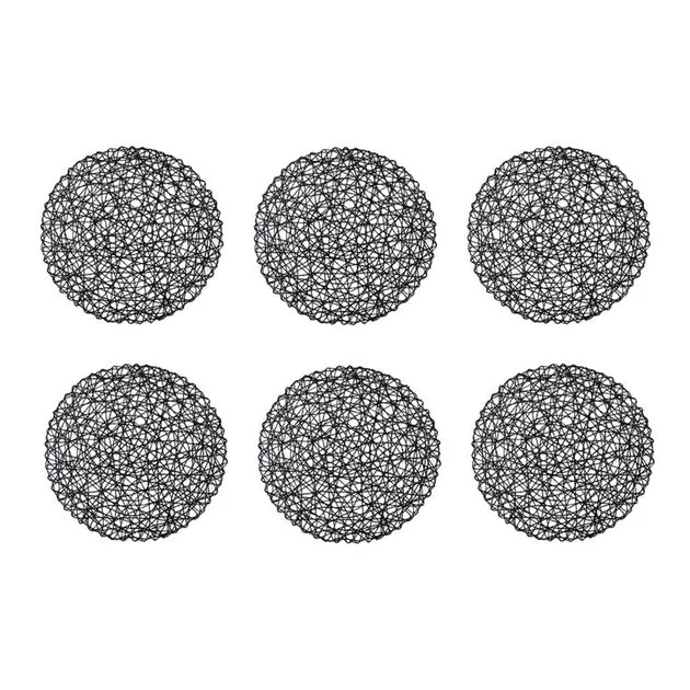Round Woven Paper Placemats Set of 6 - Black