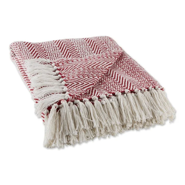Herringbone Stripe 50" x 60" Throw - Barn Red